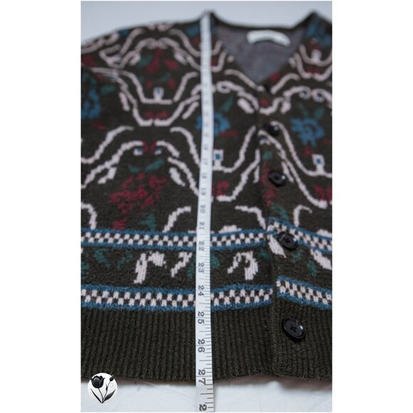 Abercrombie & Fitch Soft Sweater Cardigan M Green Floral Pattern Button Up - Picture 8 of 9